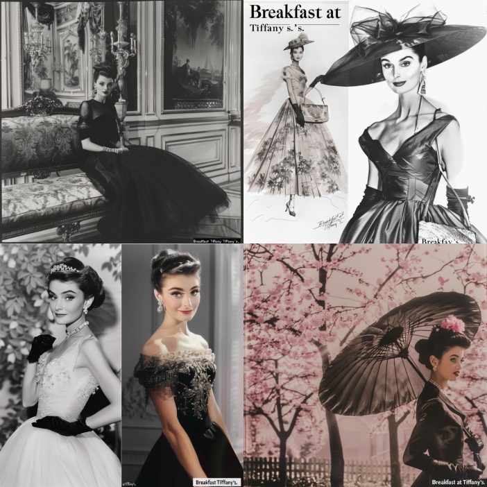 
This collage beautifully captures the iconic style of Audrey Hepburn in "Breakfast at Tiffany's," a film that forever changed the landscape of fashion. Each image highlights the exquisite costumes designed by Hubert de Givenchy, showcasing Hepburn's timeless elegance and sophistication. From the classic little black dress to the chic wide-brimmed hat, these outfits have become synonymous with grace and refined beauty. The images also reflect the film's influence on popular culture, blending both photographic and illustrated representations of Hepburn's character, Holly Golightly. This collection is a tribute to the enduring legacy of Hepburn's style and Givenchy's masterful designs, which continue to inspire fashion enthusiasts around the world.