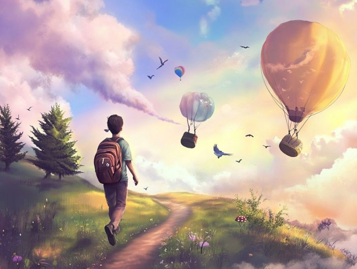 A person walking on a nature trail to start of his journey of finding true happiness.