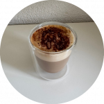 Delicious espresso latte recipe with cocoa poweder on top 
